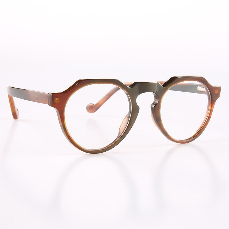 Genuine Natural Horn Handmade Round Retro French Gasses Frames - Amber Color - Men - Women - 100% Genuine Horn