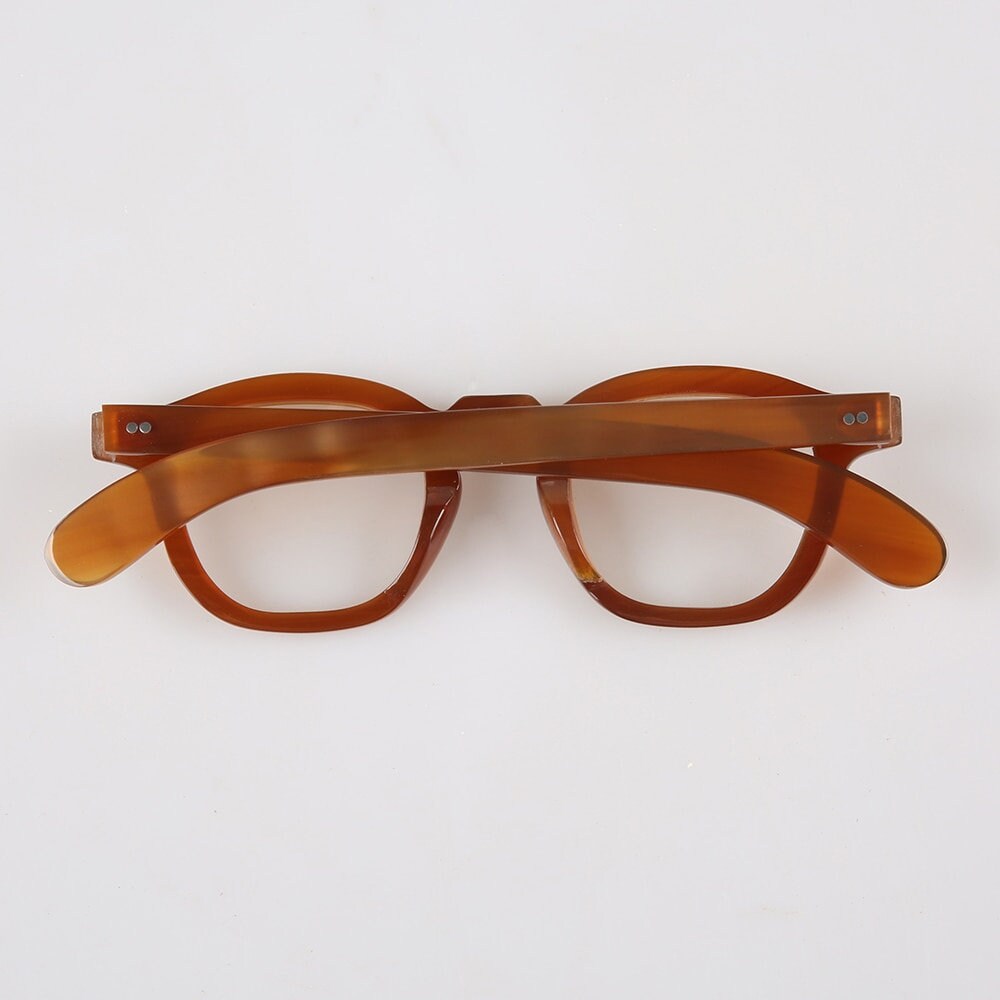 Genuine Natural Horn Handmade Woody Allen Style Glasses Frames - Amber Color - Rivets- Men - Women - 100% Genuine Bull Horn