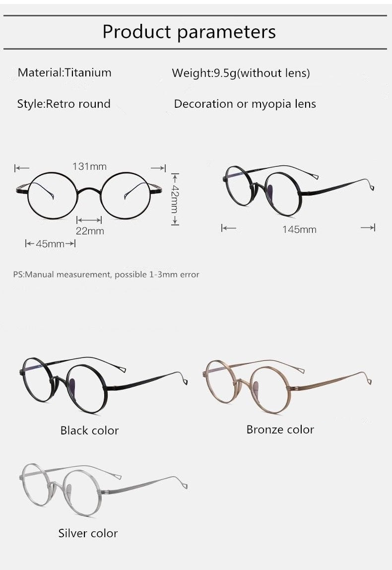 Retro Japanese style Lightweight Titanium Round Glasses - Lennon Glasses - Prescription lenses - Mens Glasses Retro