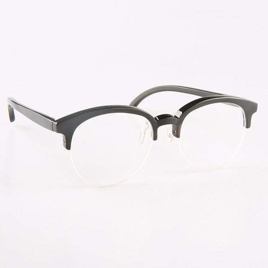 Genuine Natural Buffalo Horn Half Rim Handmade Classic Style Glasses Frames - Piano Black Horn - Nose Pads  -  Men Unisex