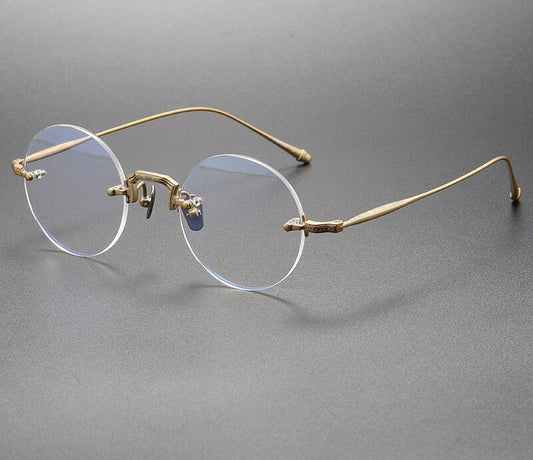 Vintage Classic style Titanium Rimless Round Ultra Light Weight Handmade Frames Glasses - Different Colors -  Prescription lenses