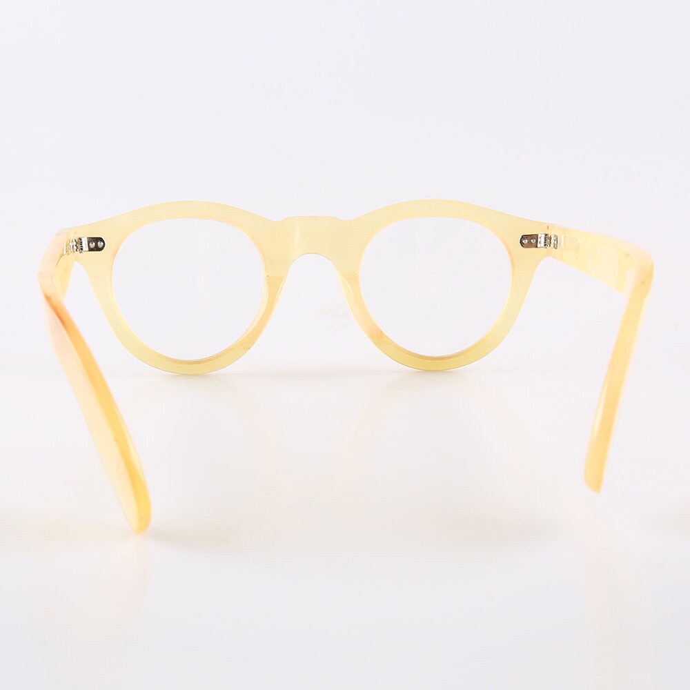 Genuine Natural Honey Yak Horn Handmade Japanese Style Retro Rivets Glasses Frames - Men - Women - 100% Genuine Bull Horn