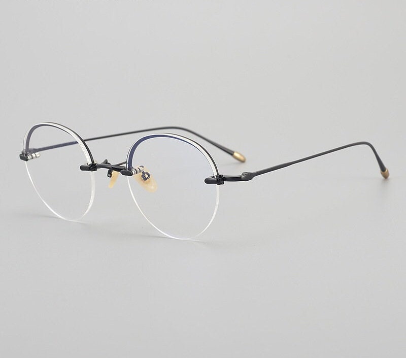 Retro Japanese style Lightweight Half Rim Titanium Glasses - Different Colors -  Prescription lenses - Mens Glasses Retro