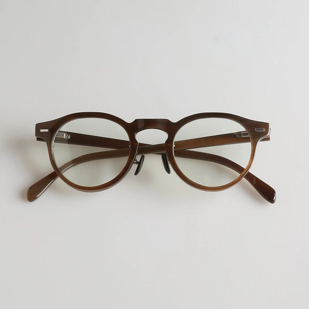 Genuine Natural Horn Handmade Thin Small Size Glasses Frames - Dark Coffee Horn  - Men - Women - 100% Genuine Bull Horn