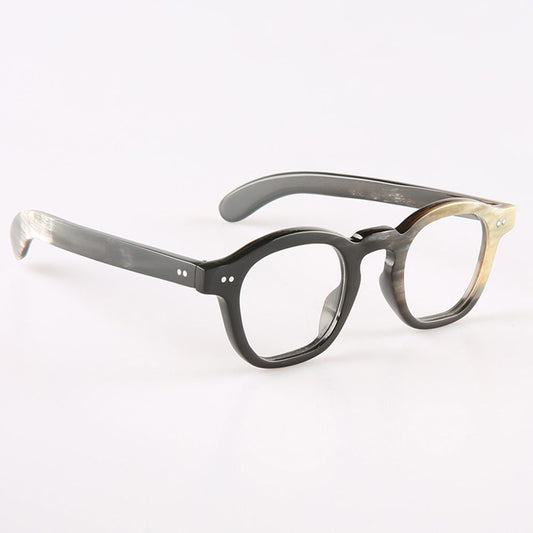 Genuine Natural Horn Handmade Woody Allen Style Glasses Frames - Black and White Horn - Rivets- Men - Women - 100% Genuine Bull Horn